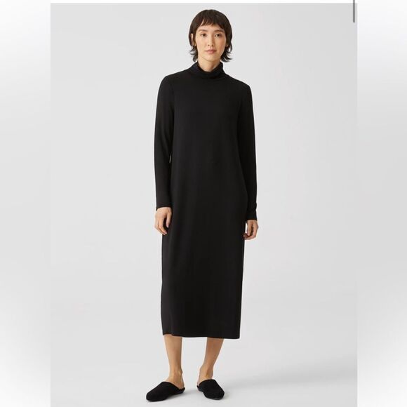Eileen Fisher Chocolate Brown Maxi Mock Neck Dress - Picture 1 of 8
